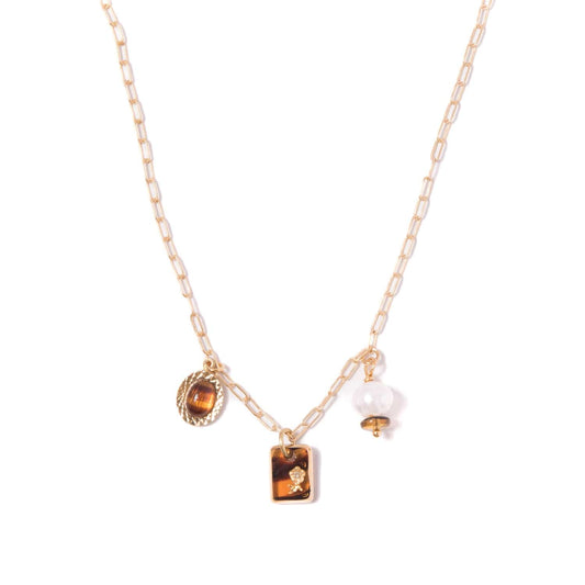 Tortoise Glass + Pearl Charm Necklace