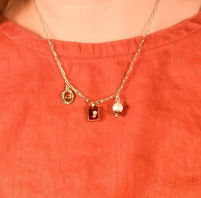 Tortoise Glass + Pearl Charm Necklace