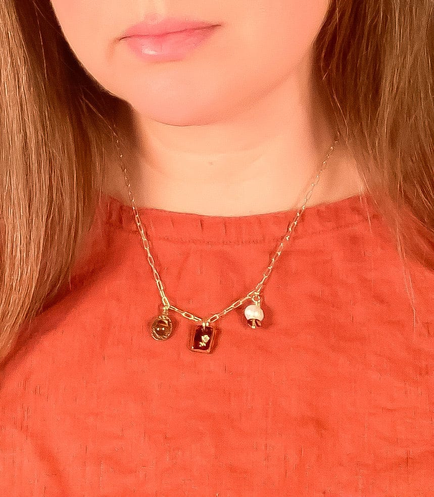 Tortoise Glass + Pearl Charm Necklace