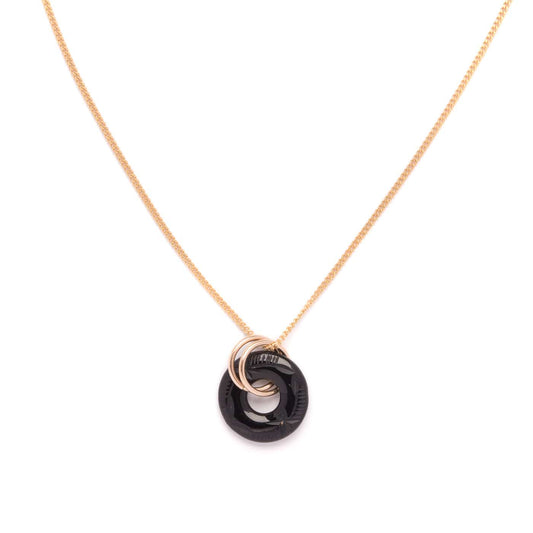Vintage Glass Deco Ring Necklace - Black