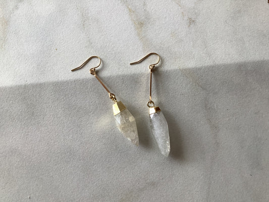 Rock Crystal Quartz Bar Drop Earrings