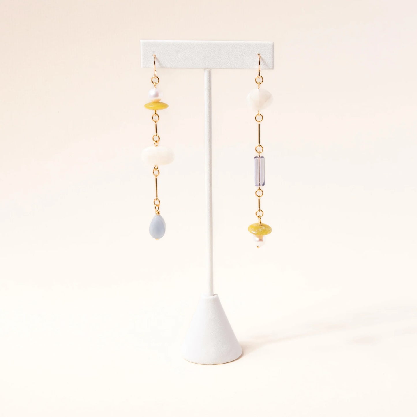 Moonstone, Pearl, Angelite, and Serpentine Composition Earrings