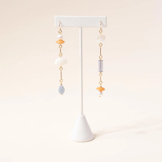 Moonstone, Pearl, Angelite, and Yellow Jade Composition Earrings