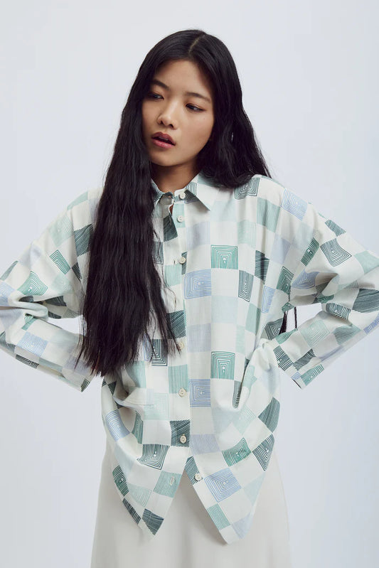 Eve Gravel Celeste Shirt in Chess Line