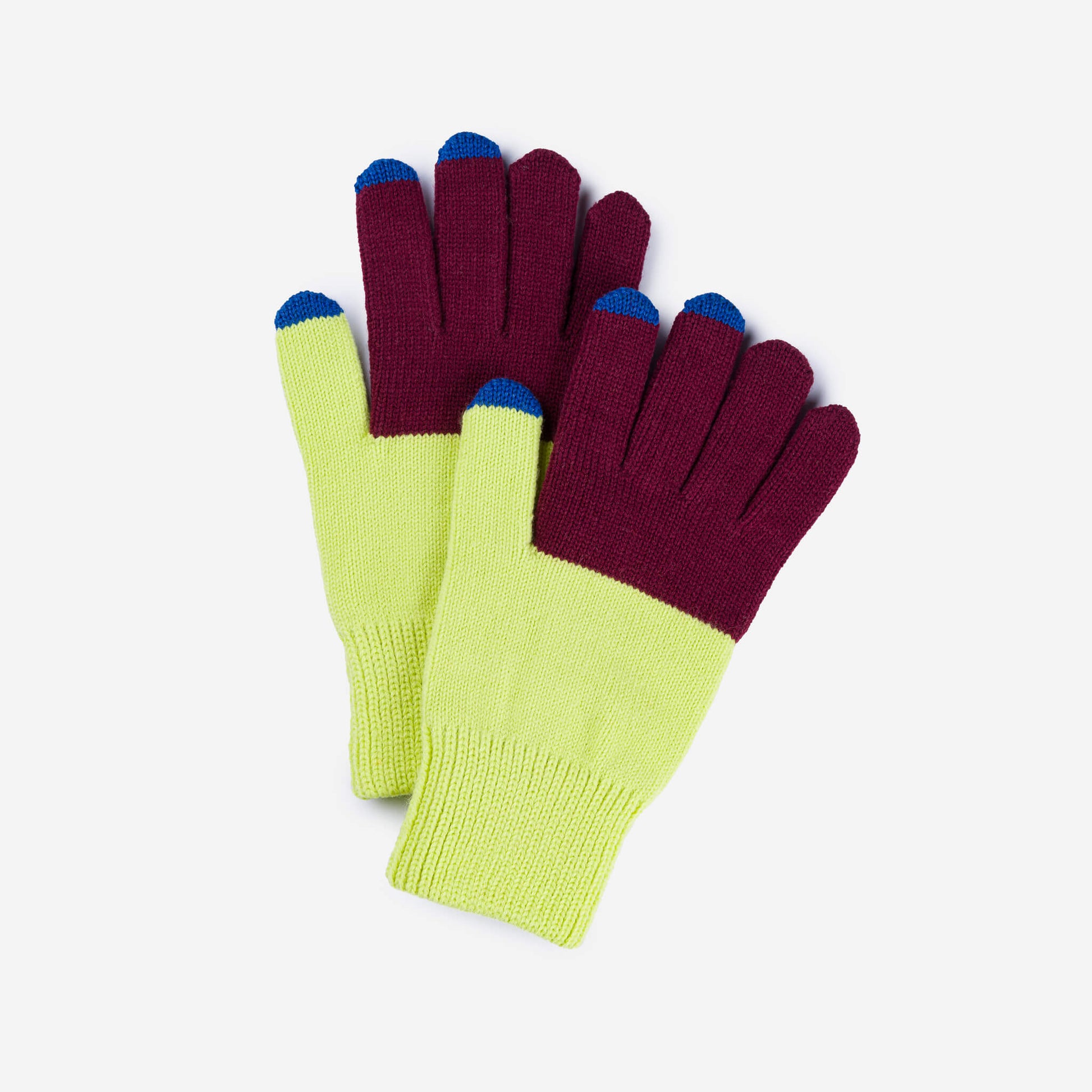 Colorblock Knit Touchscreen Gloves - Lime Wine Red