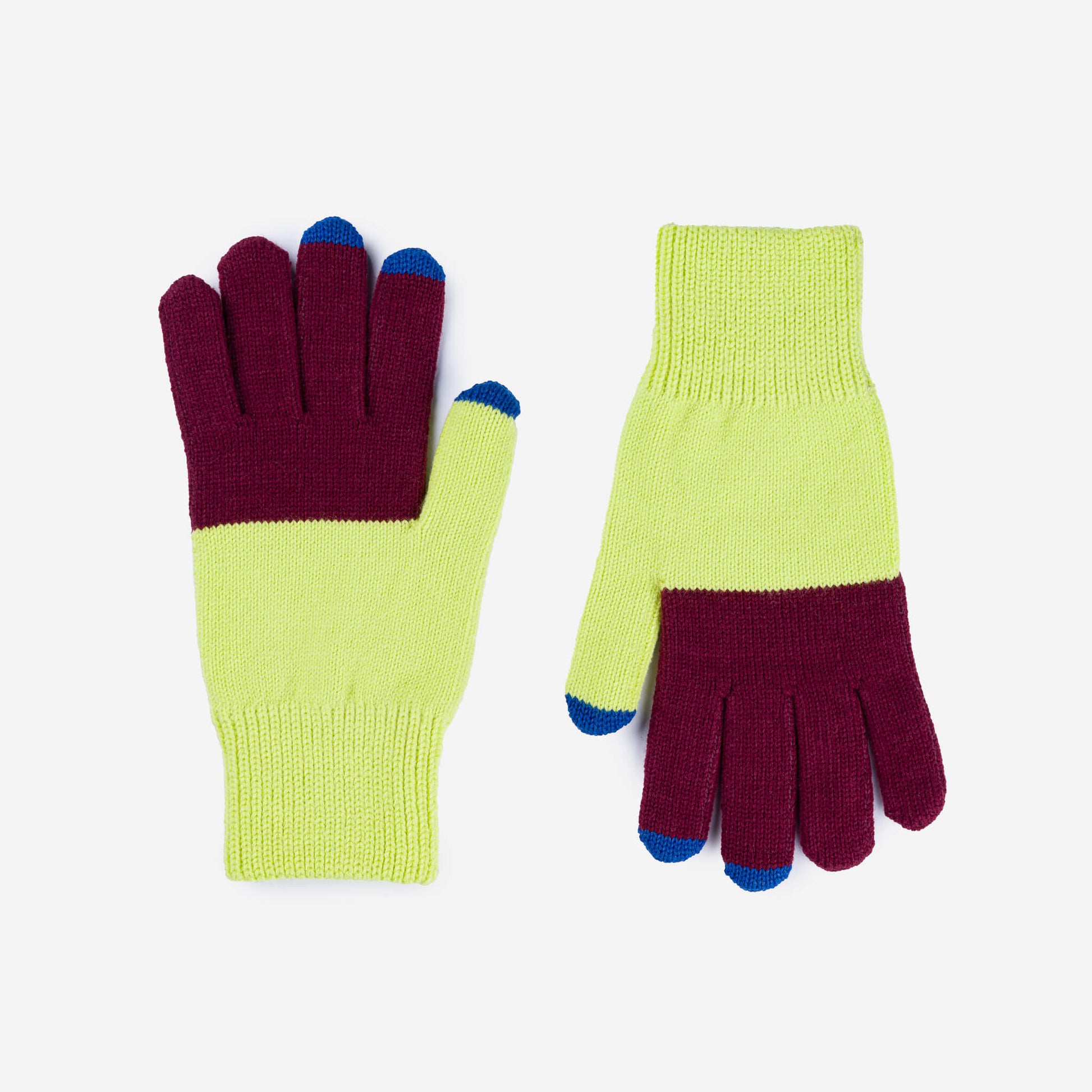 Colorblock Knit Touchscreen Gloves - Lime Wine Red