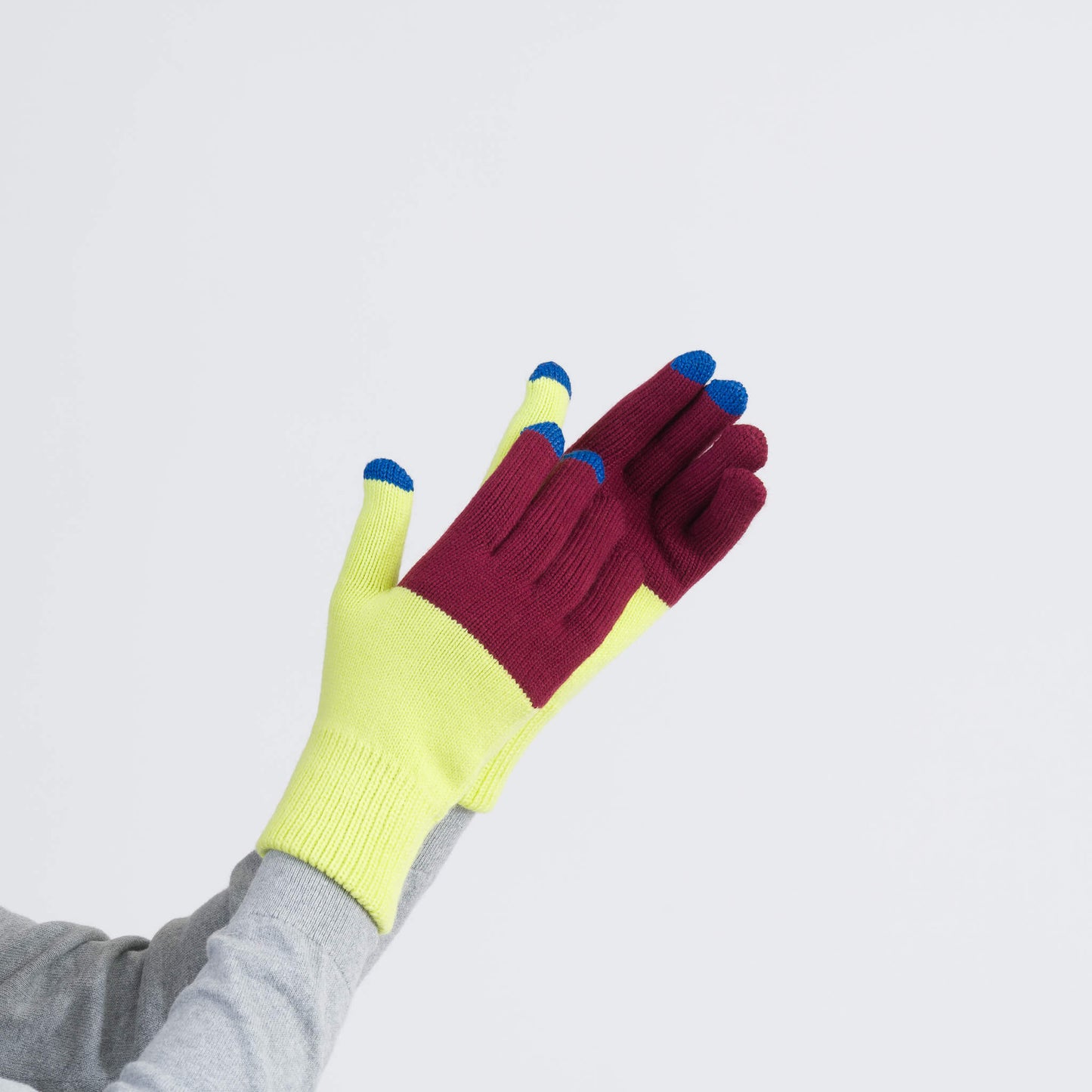Colorblock Knit Touchscreen Gloves - Lime Wine Red