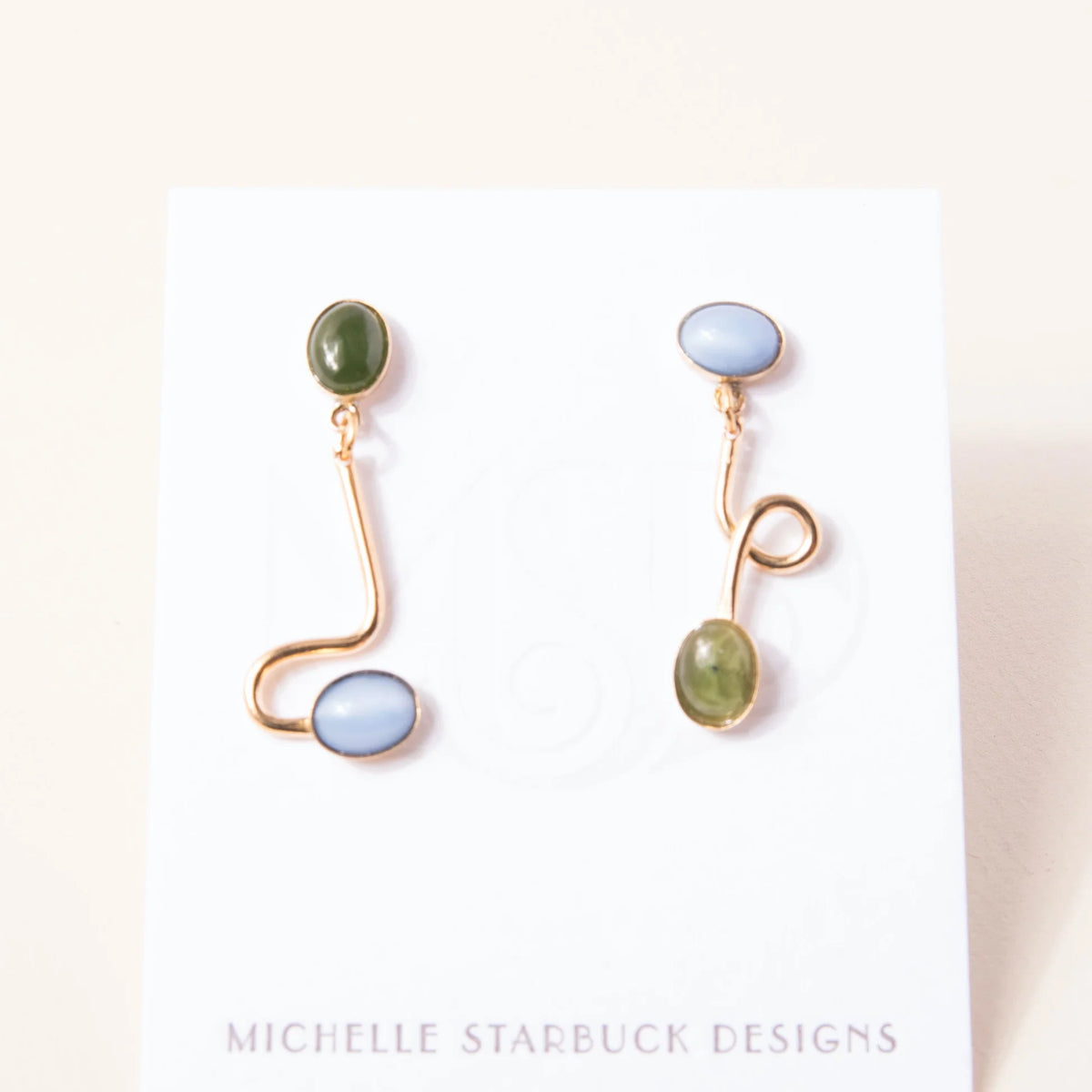 Jade + Blue Moonstone Contour Earrings