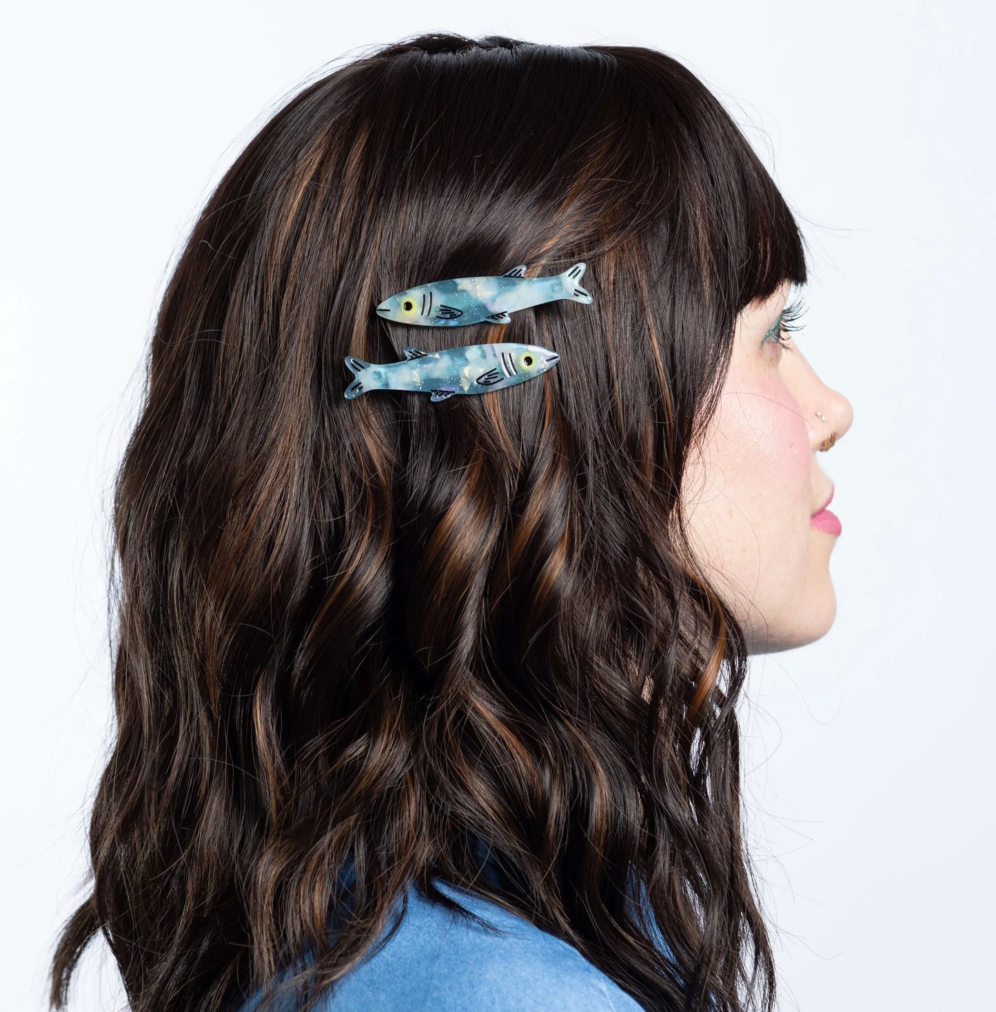 Blue Sardine Alligator Hair Clips