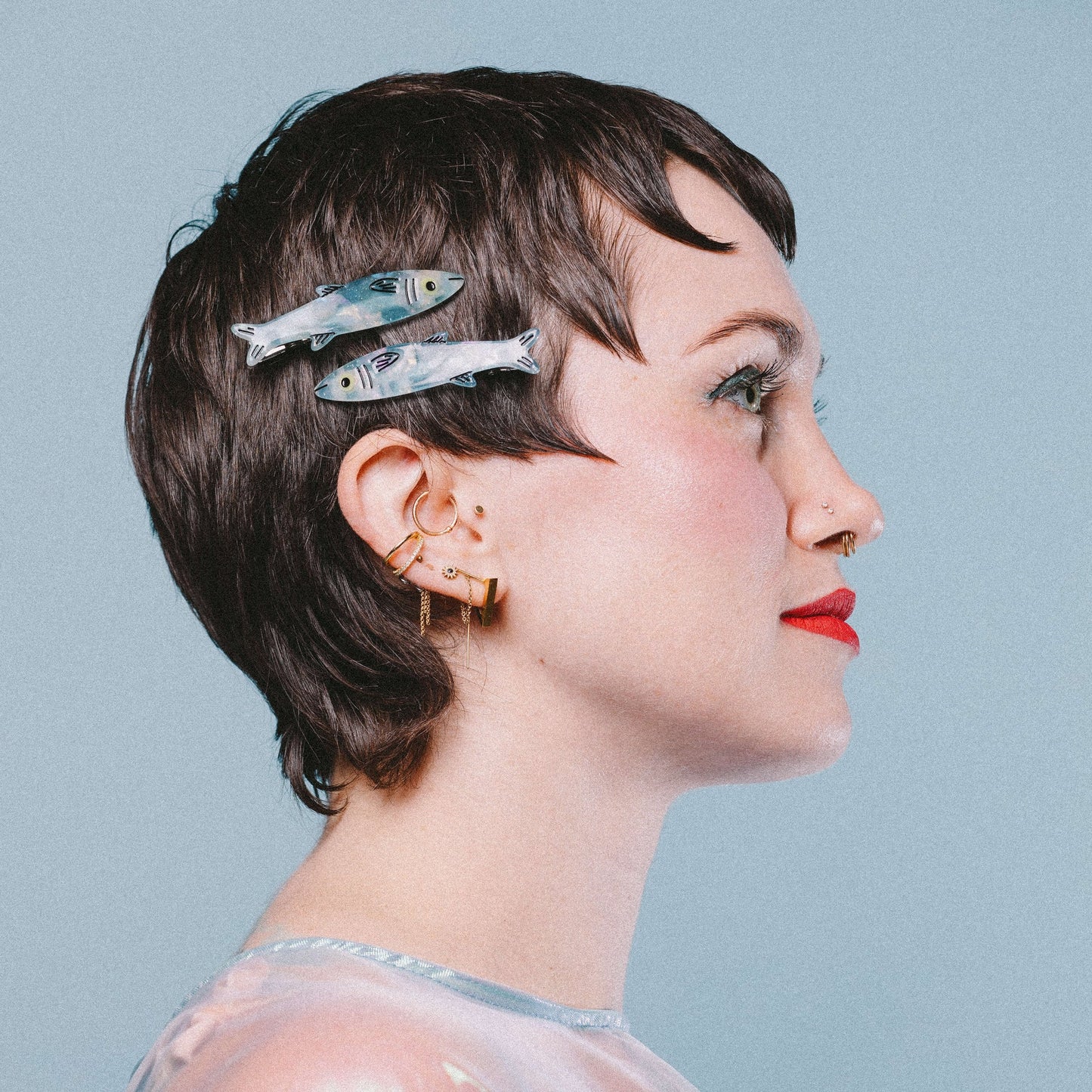Blue Sardine Alligator Hair Clips