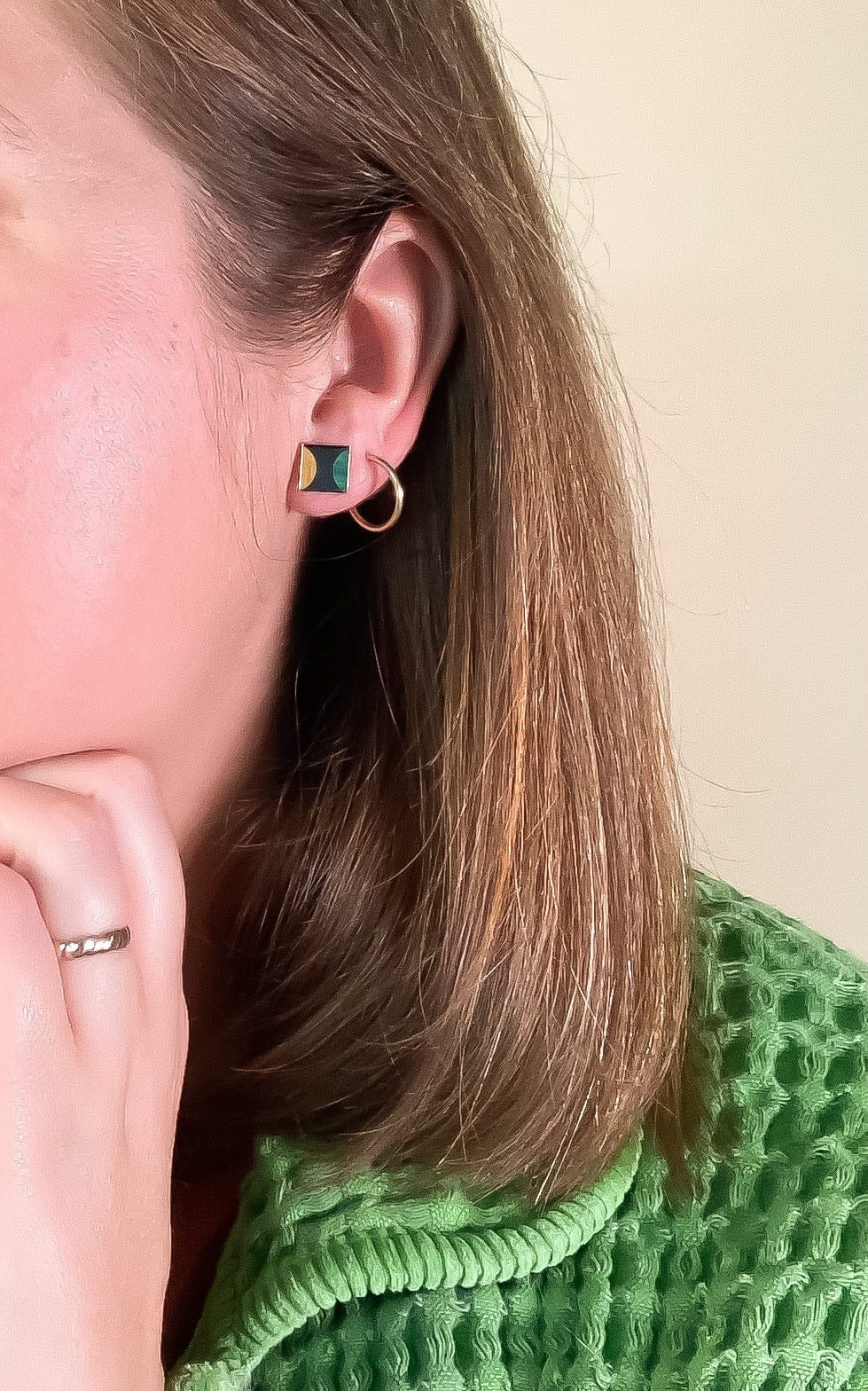 Malachite, Tiger's Eye, and Onyx Square Studs