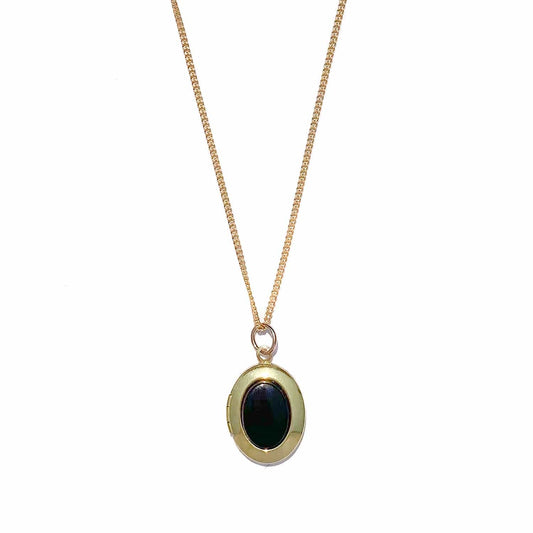 Oval Locket Necklace with Onyx
