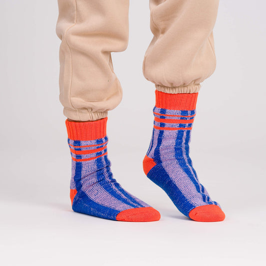 Plaid Stripe House Socks - Cobalt Lilac