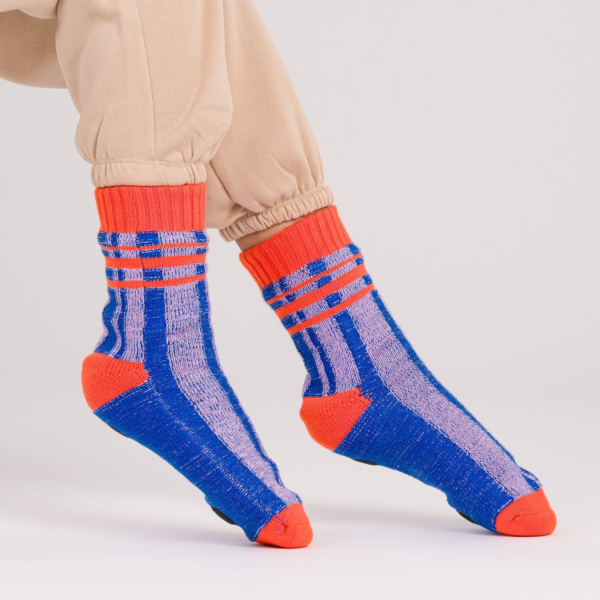 Plaid Stripe House Socks - Cobalt Lilac
