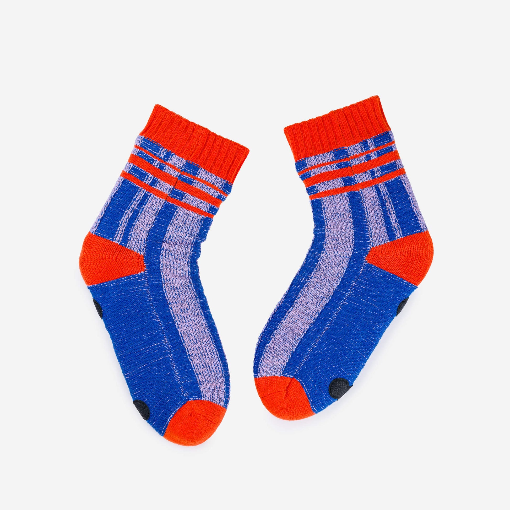 Plaid Stripe House Socks - Cobalt Lilac