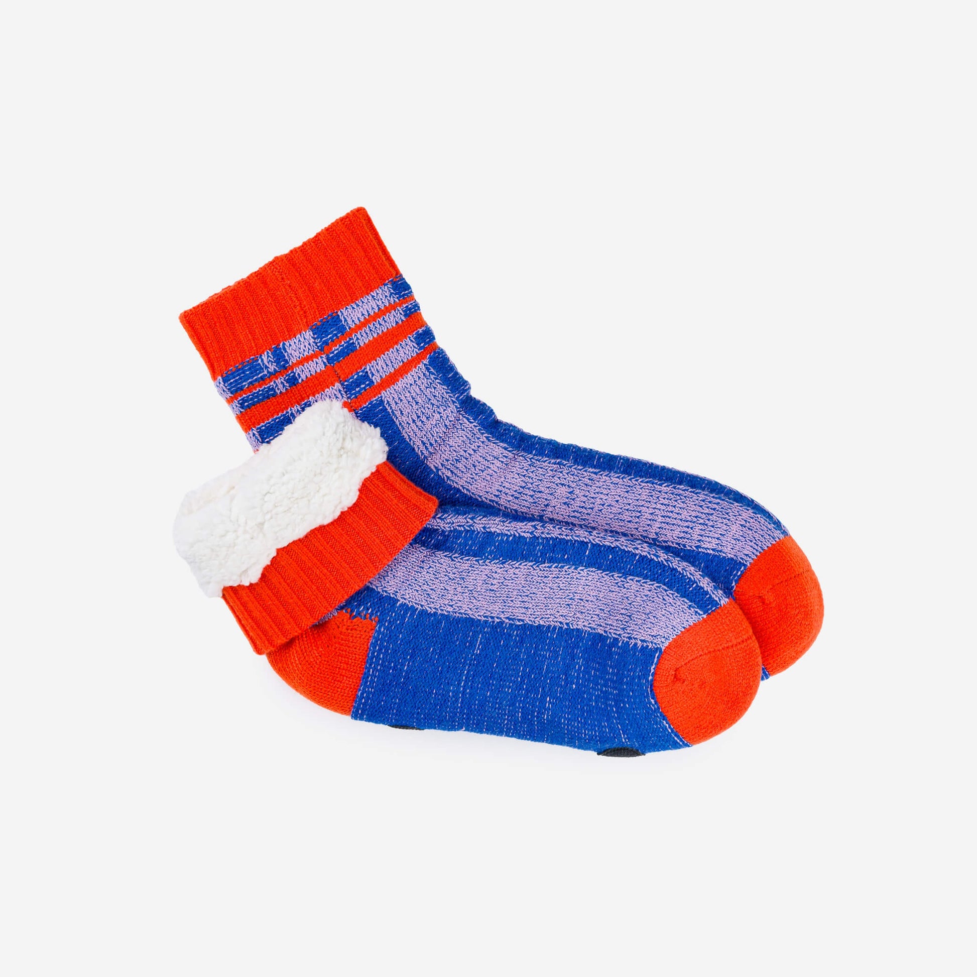 Plaid Stripe House Socks - Cobalt Lilac
