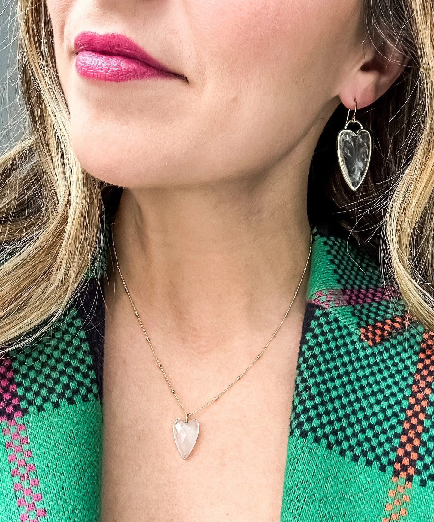 Rock Crystal Heart Necklace - Gold Fill