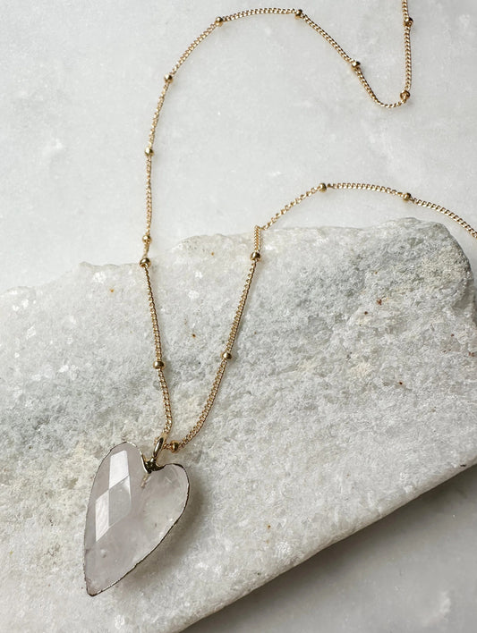 Rock Crystal Heart Necklace - Gold Fill