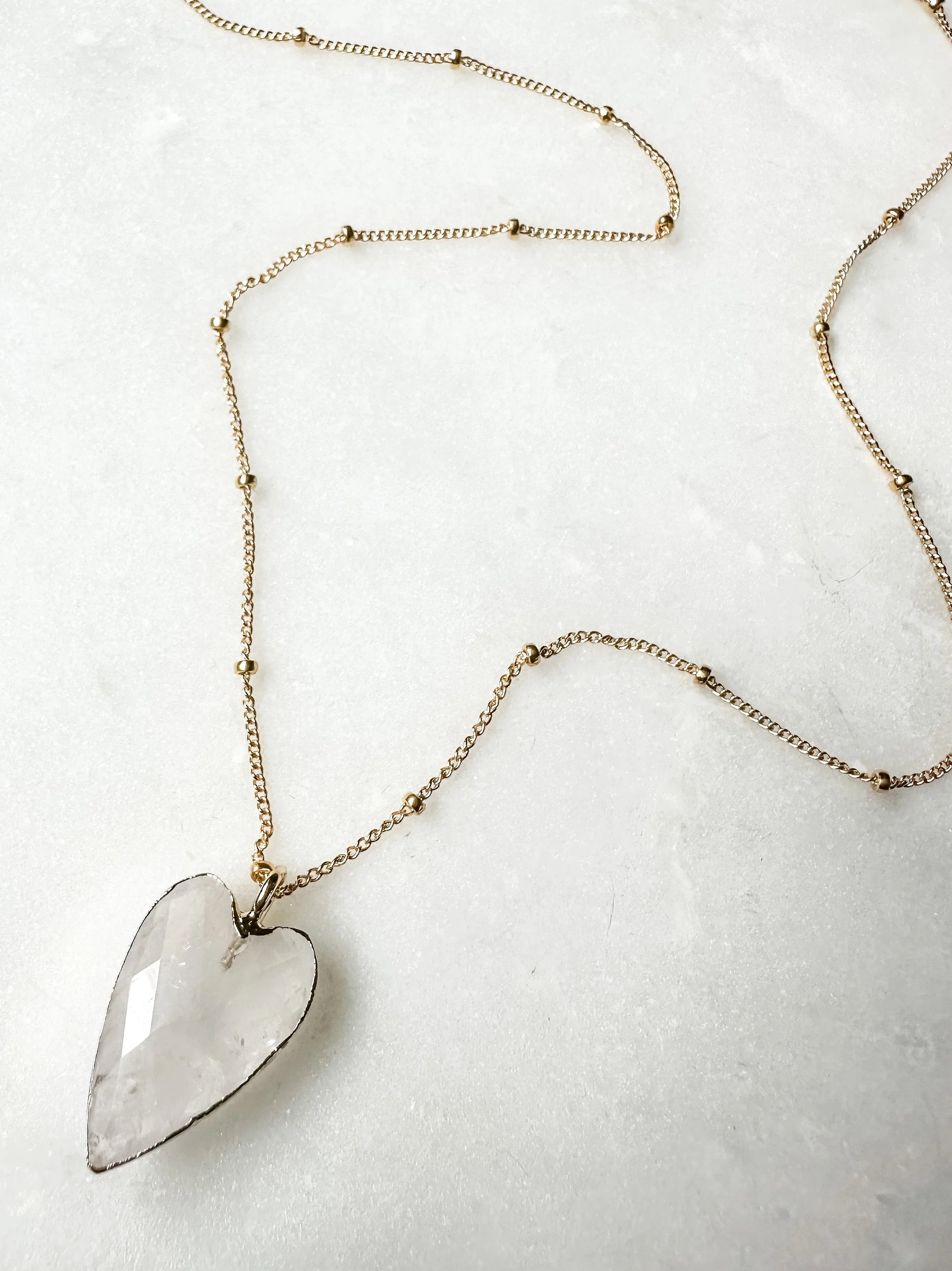 Rock Crystal Heart Necklace - Gold Fill