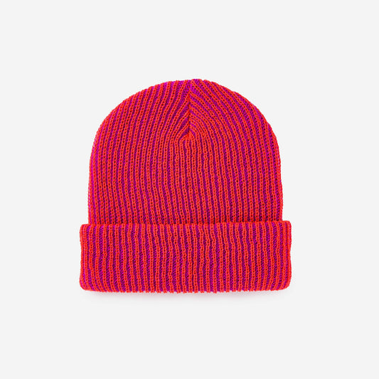 Simple Rib Knit Beanie - Poppy Magenta