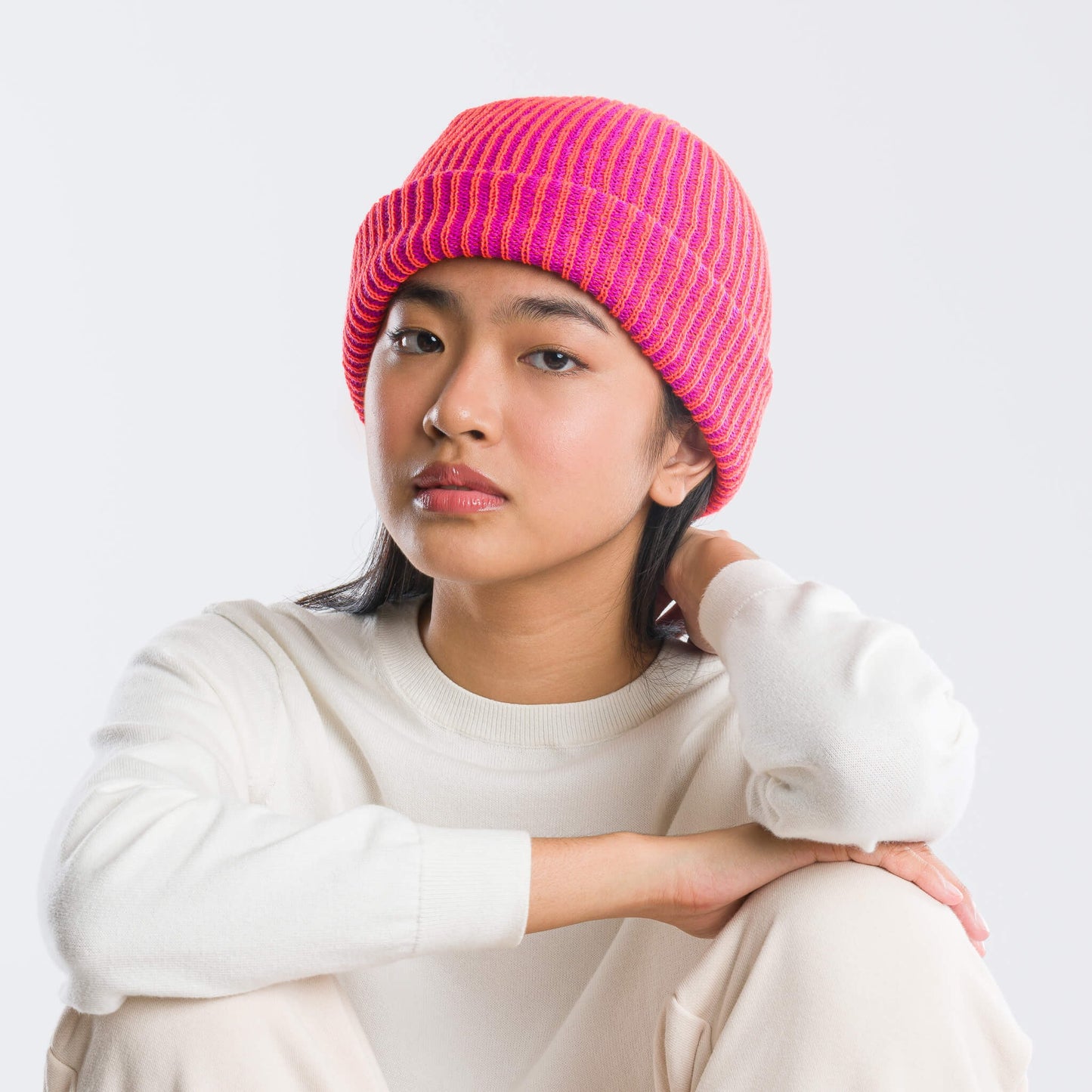 Simple Rib Knit Beanie - Poppy Magenta