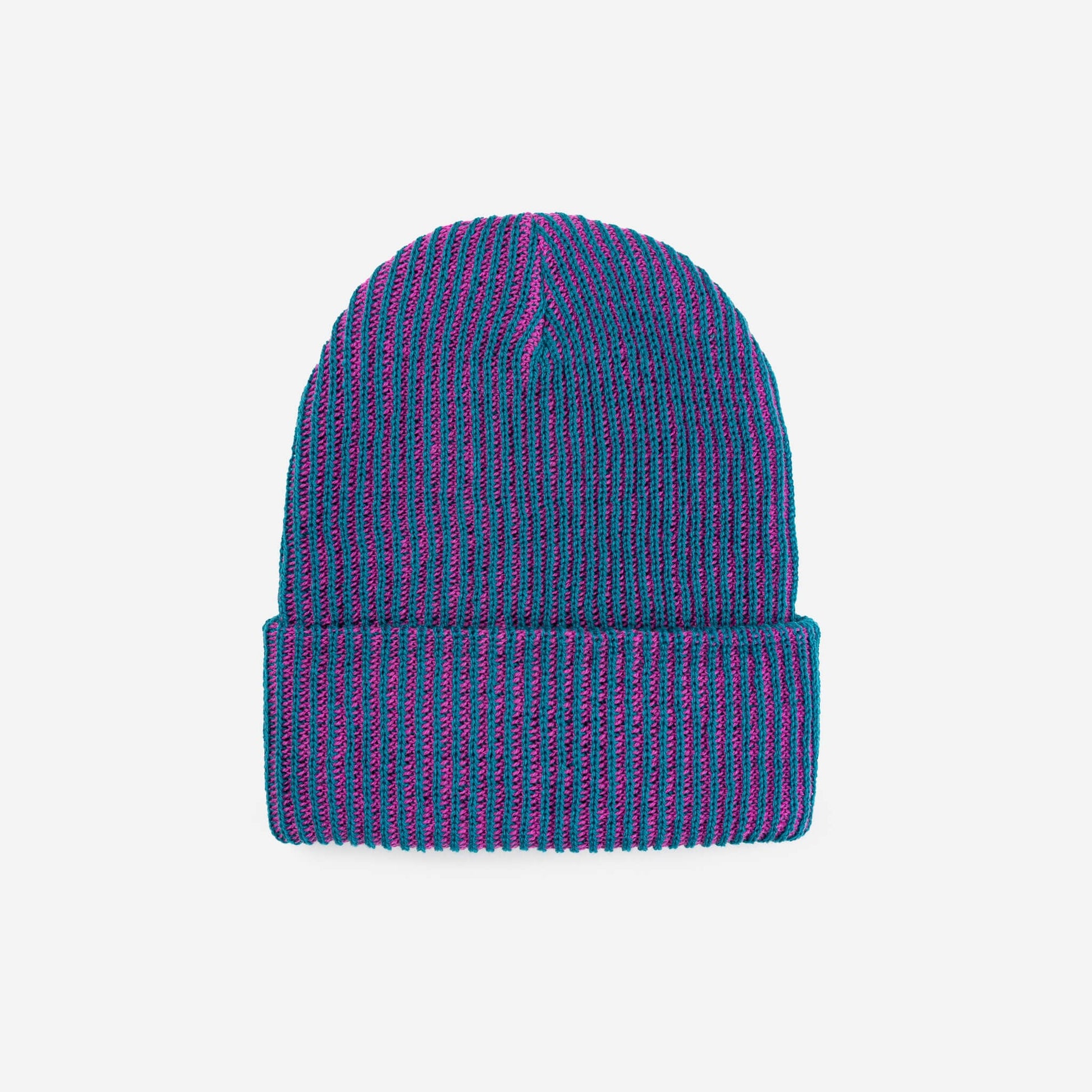 Simple Rib Knit Beanie in Teal Magenta