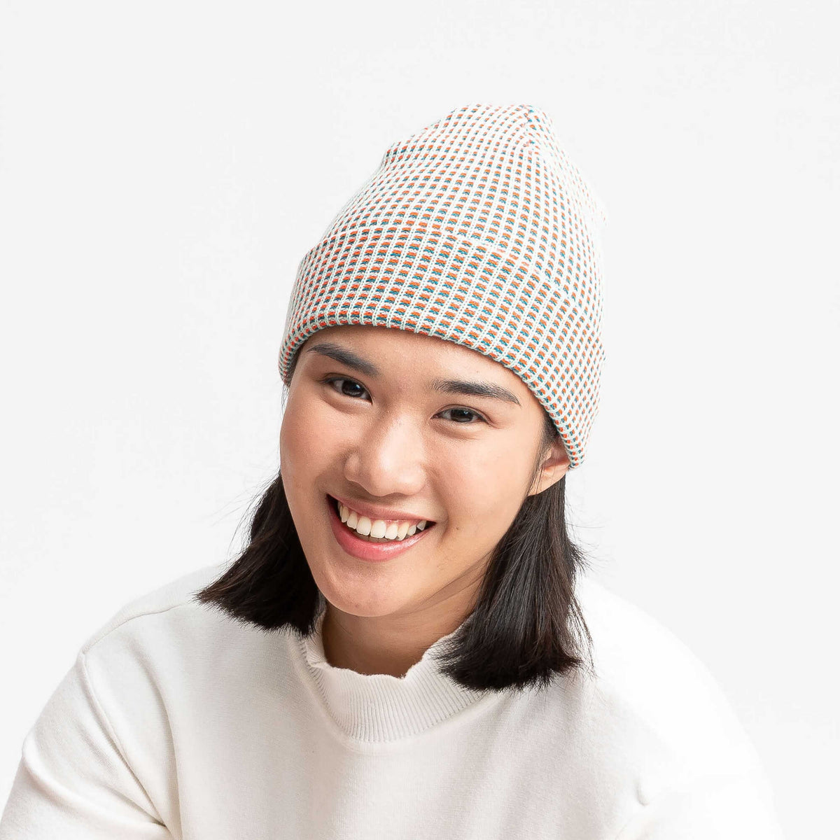 Simple Grid Knit Beanie - Jade