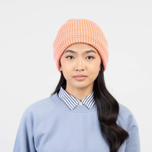 Simple Grid Knit Beanie - Pink