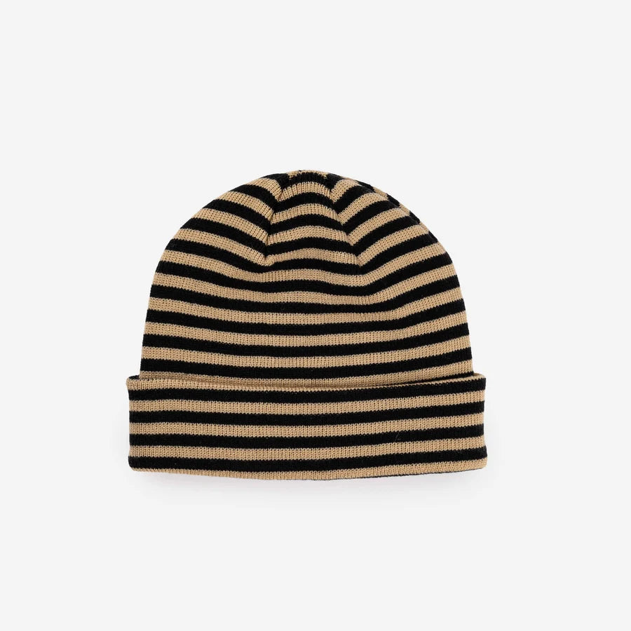 Simple Stripe Knit Beanie - Black Sand