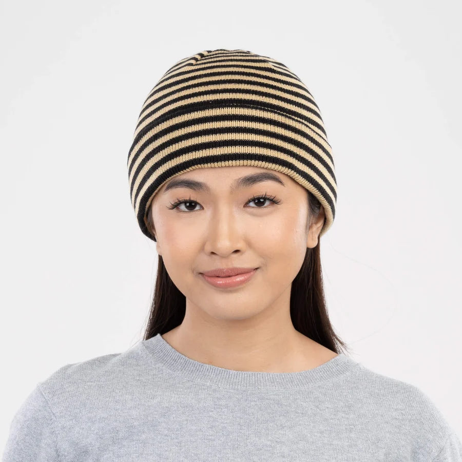 Simple Stripe Knit Beanie - Black Sand