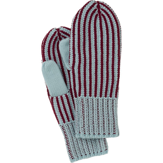 Stripe Knit Mittens in Sky + Burgundy