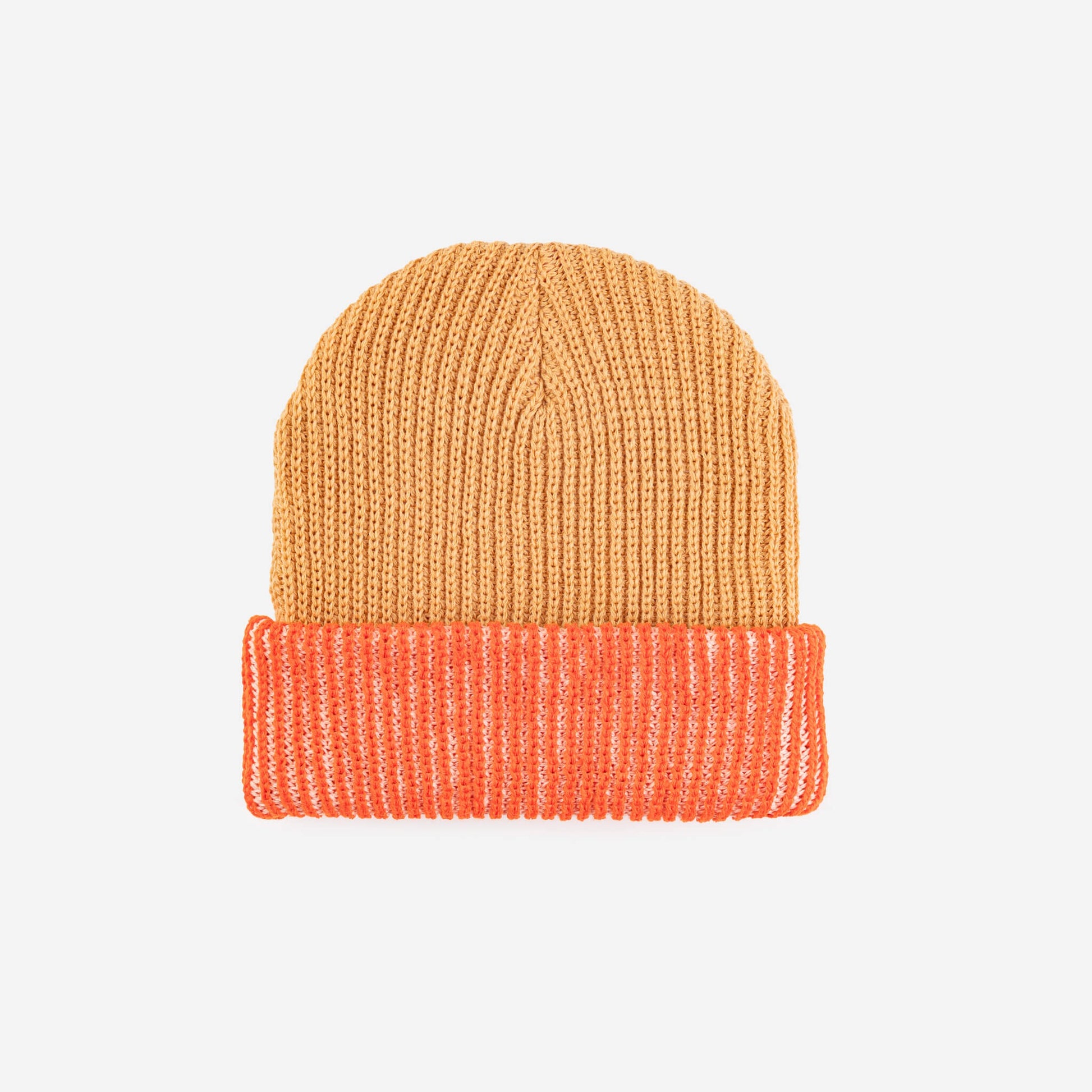 Stripe Cuff Plush Beanie - Camel Poppy