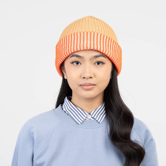 Stripe Cuff Plush Beanie - Camel Poppy