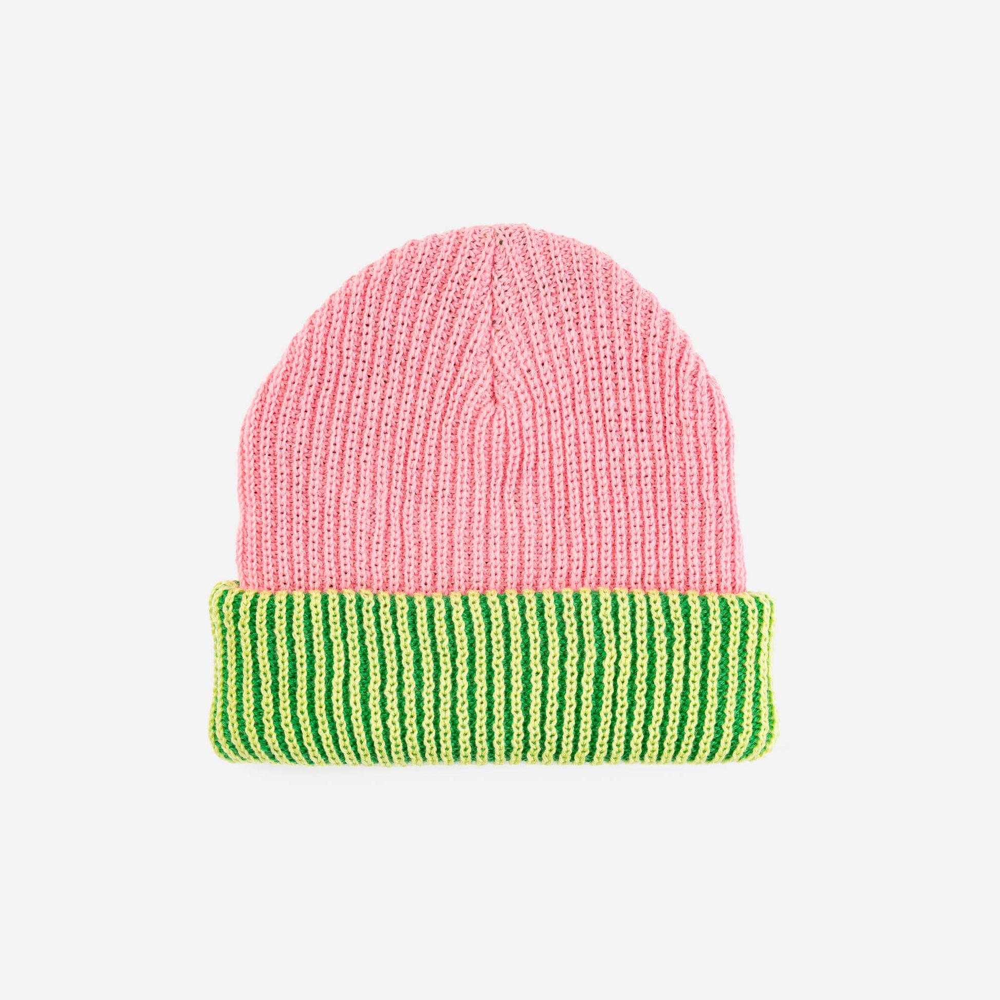 Stripe Cuff Plush Beanie - Pink Lime