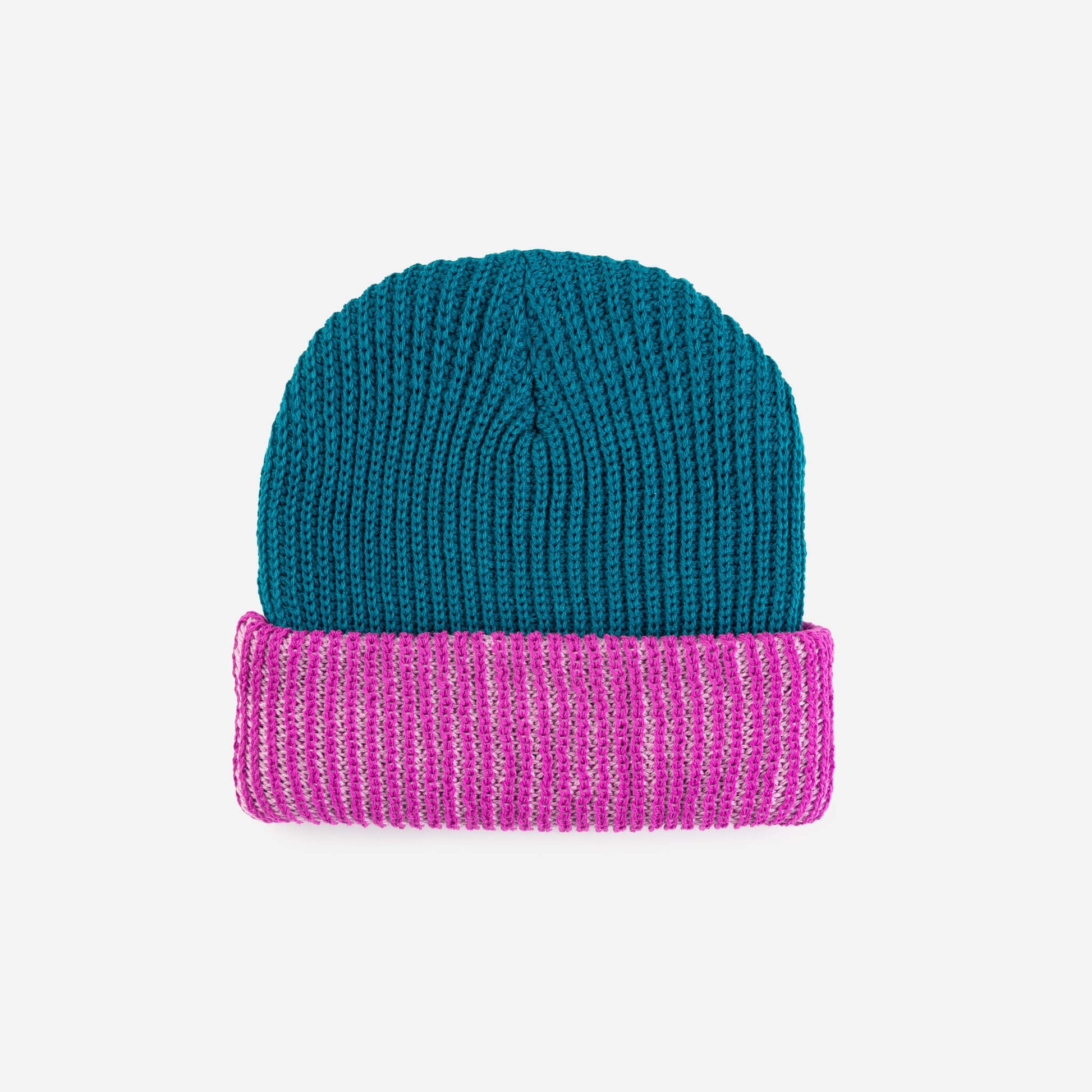 Stripe Cuff Plush Beanie - Teal Magenta