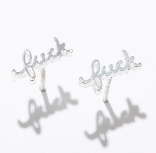 Fuck Stud Earrings Silver