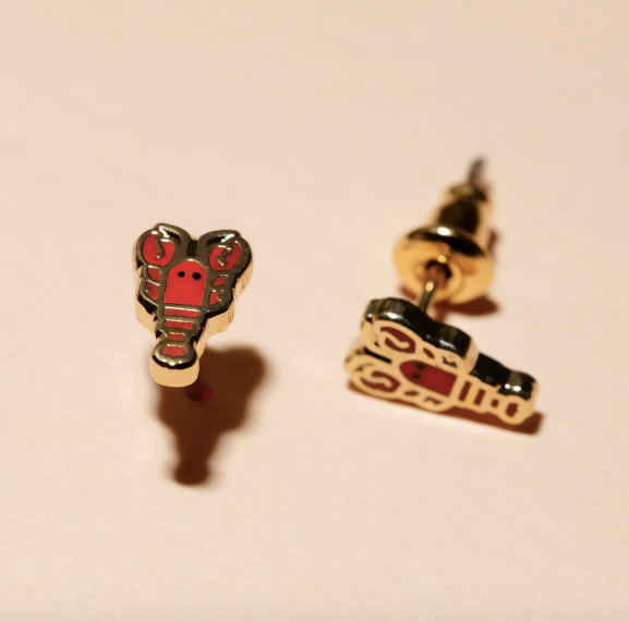 Lobster Enamel Stud Earrings