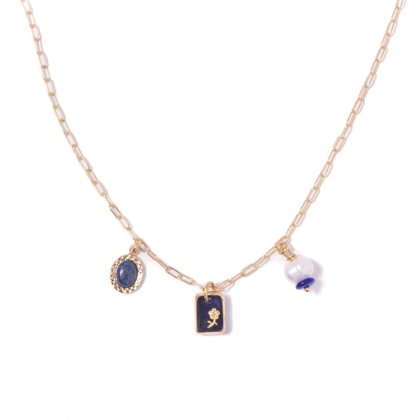 Lapis + Pearl Charm Necklace