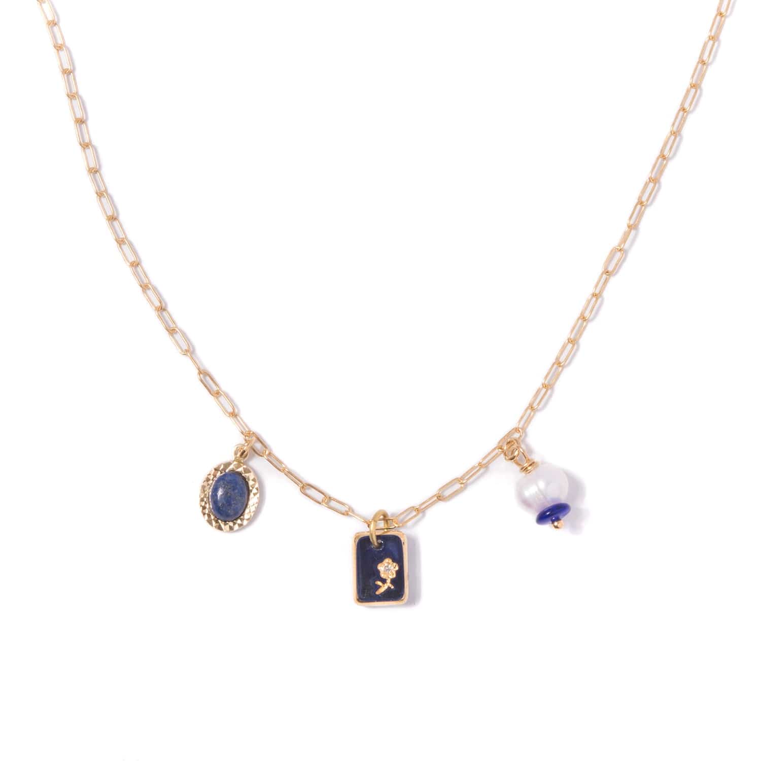 Lapis + Pearl Charm Necklace