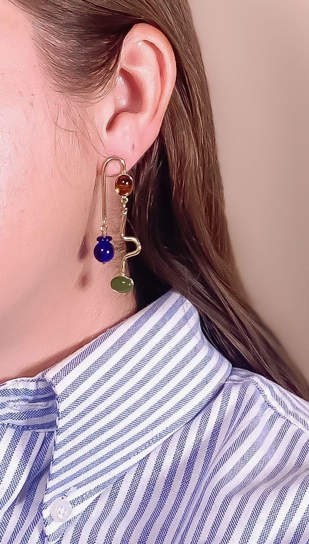 Tortoise, Cobalt, and Jade Rhythm Earrings