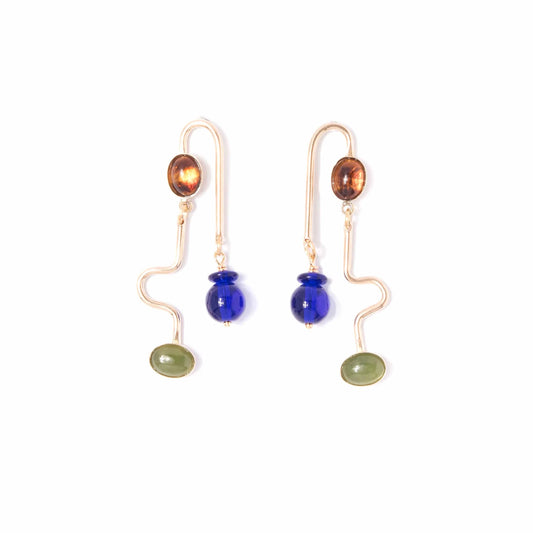 Tortoise, Cobalt, and Jade Rhythm Earrings