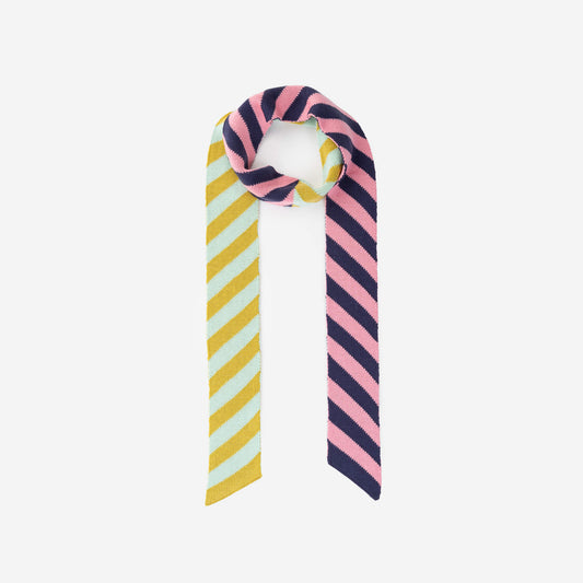 Zipper Stripe Ribbon Scarf - Denim Pink