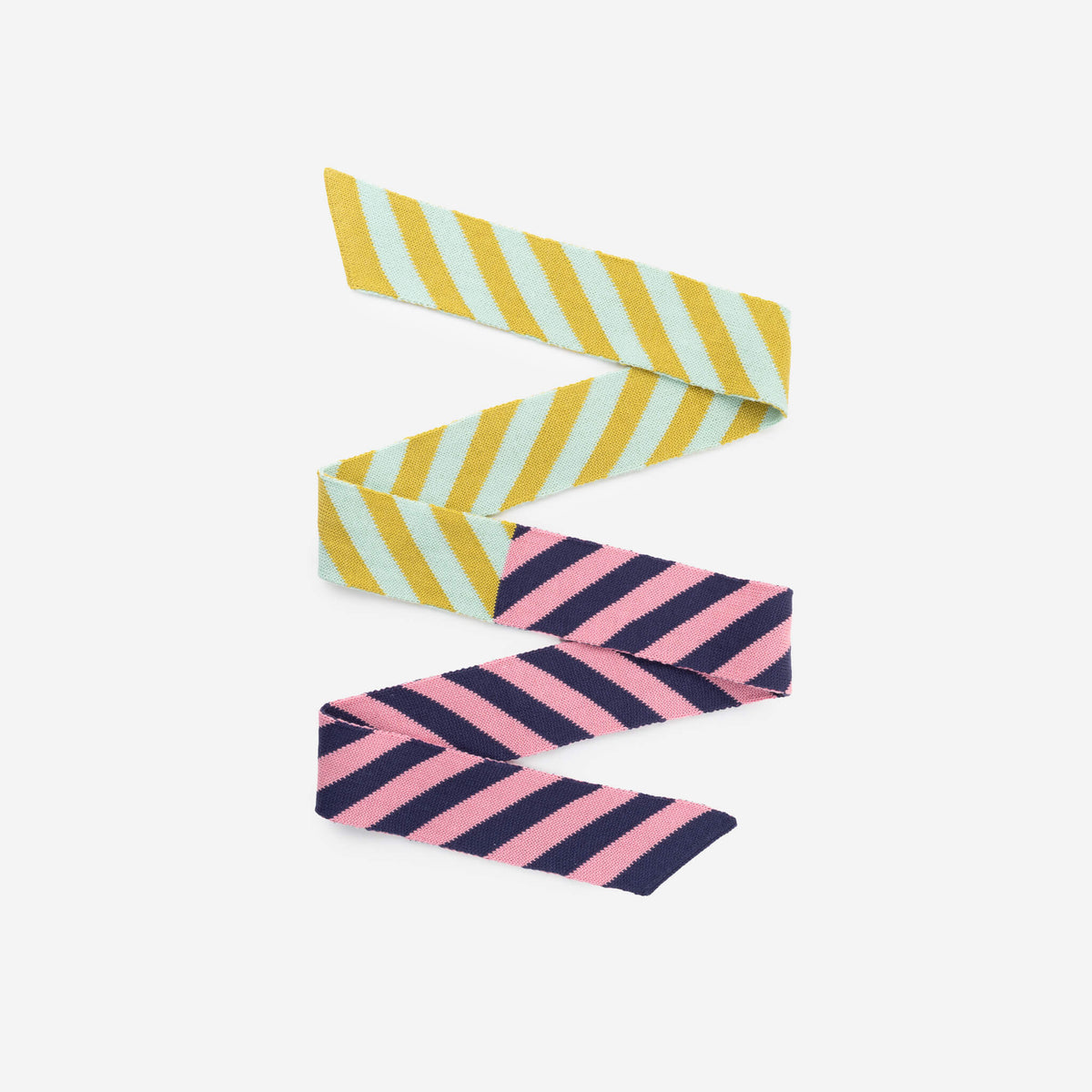Zipper Stripe Ribbon Scarf - Denim Pink