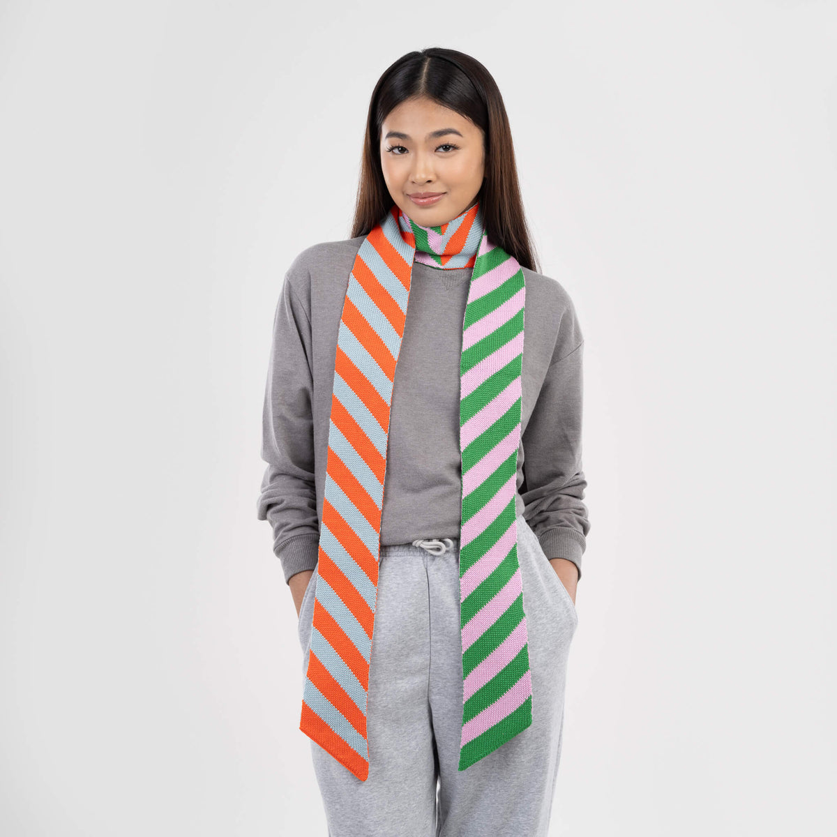 Zipper Stripe Ribbon Scarf - Poppy Stone Blue