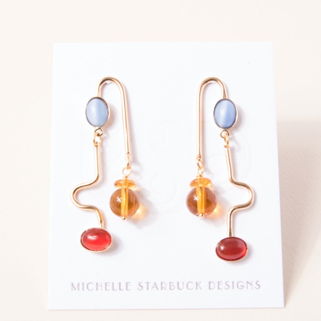 Blue Moonstone, Carnelian, and Topaz Rhythm Earrings
