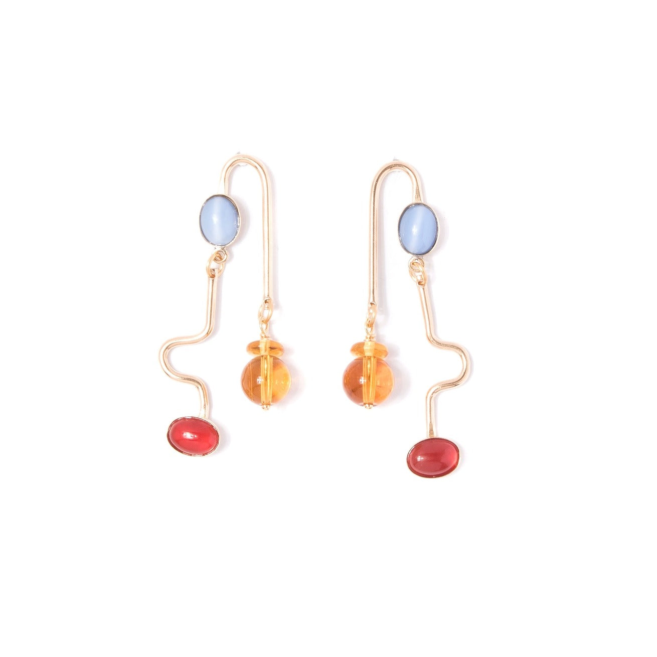 Blue Moonstone, Carnelian, and Topaz Rhythm Earrings