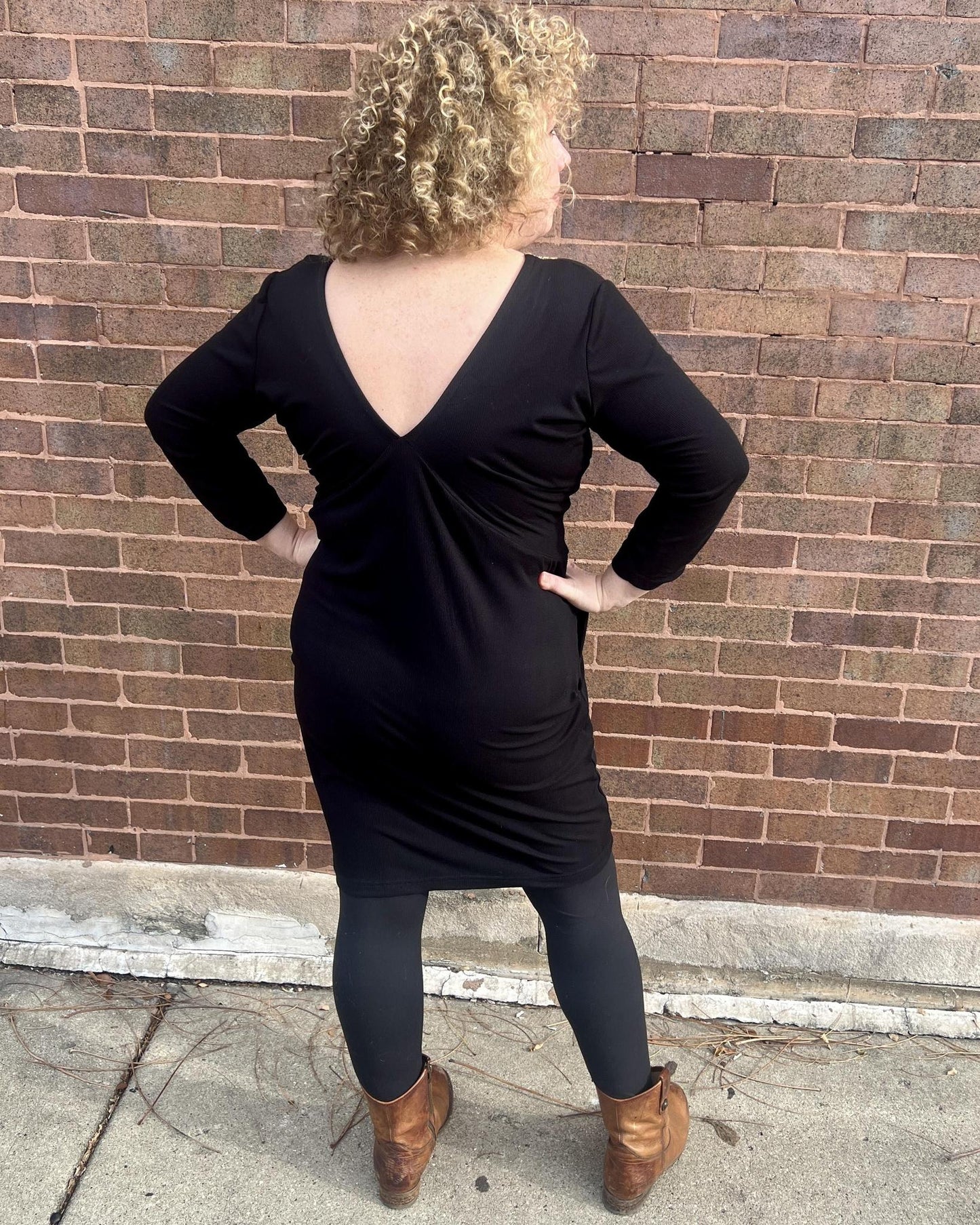 Drea Draped Dress in Black with Sage & Gold Vintage Trim