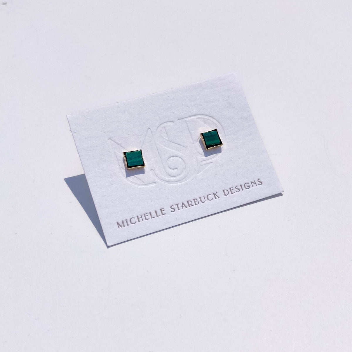 Tiny Square Studs in Malachite