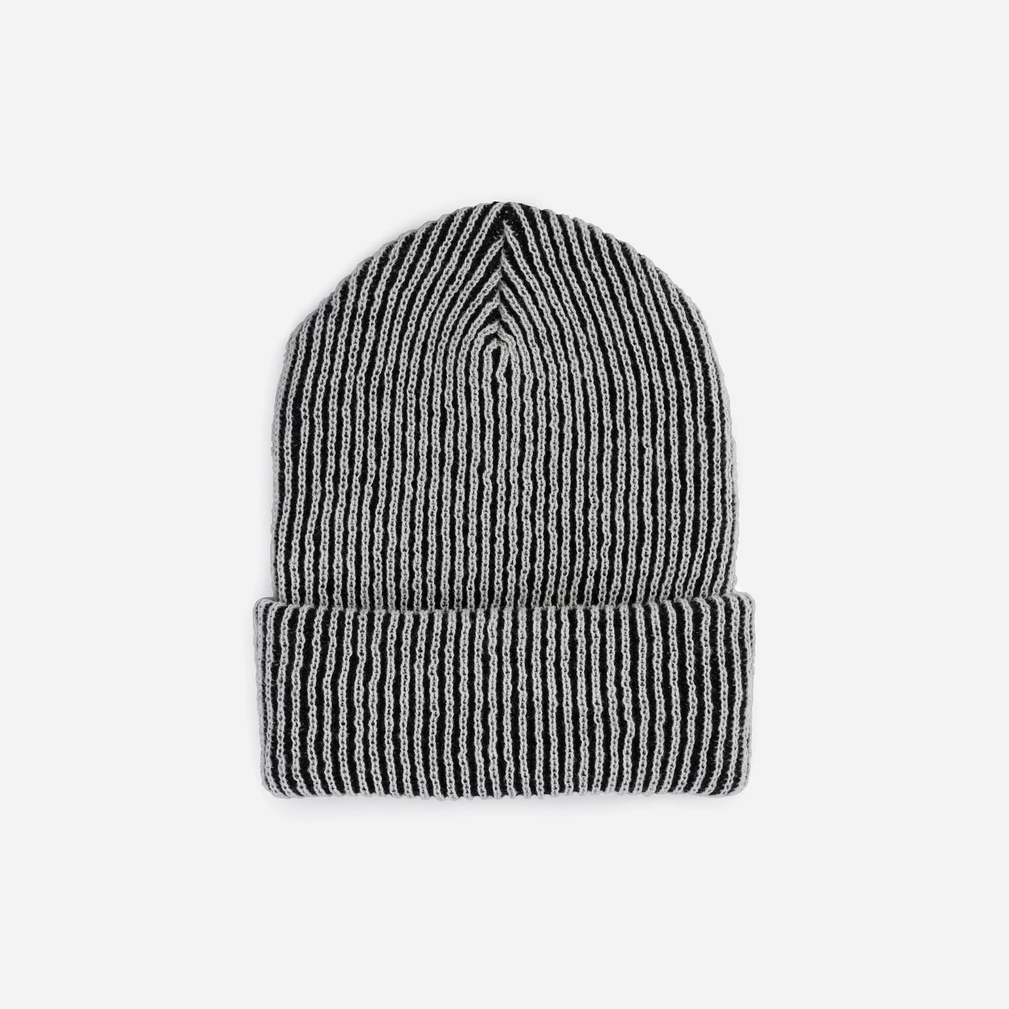 Simple Rib Knit Beanie - Black White