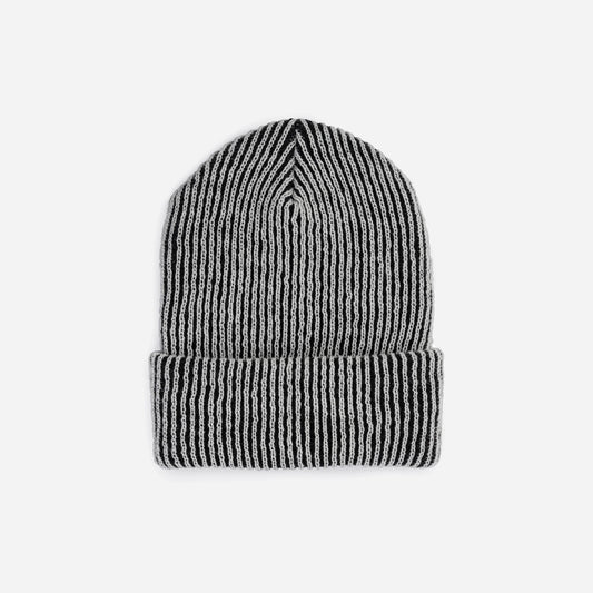 Simple Rib Knit Beanie - Black White